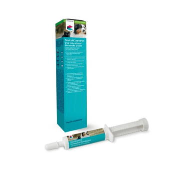 Pet supplement tube and packaging on a white background