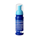 White background with a back view of a blue bottle of Douxo Ultra-safe Leave-on Mousse with a pale blue pump. 