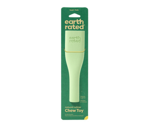 White background with a pale green Small Earth Rated Chew dog toy attached to a dark green cardboard tag.