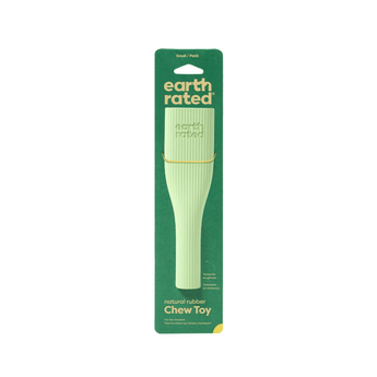 White background with a pale green Small Earth Rated Chew dog toy attached to a dark green cardboard tag.
