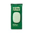 White background with a green packet of Earth Rated Unscented Dog wipes, on the packet is text stating '100 Unscented grooming Wipes'