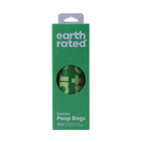 White background with Earth Rated a single roll of poop bags in green cardboard packaging. On the packaging is text 'Lavender Poop Bags, 300'
