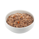 White background with a white bowl of Edgard and Cooper wet puppy food pictured. 