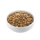 White background with a white bowl of Edgard & Cooper dry adult dog food pictured. 