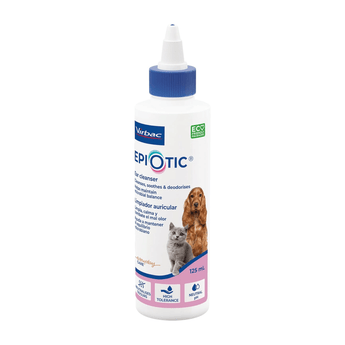 White background with a 125ml bottle of Virbac Epiotic Ear cleanser.