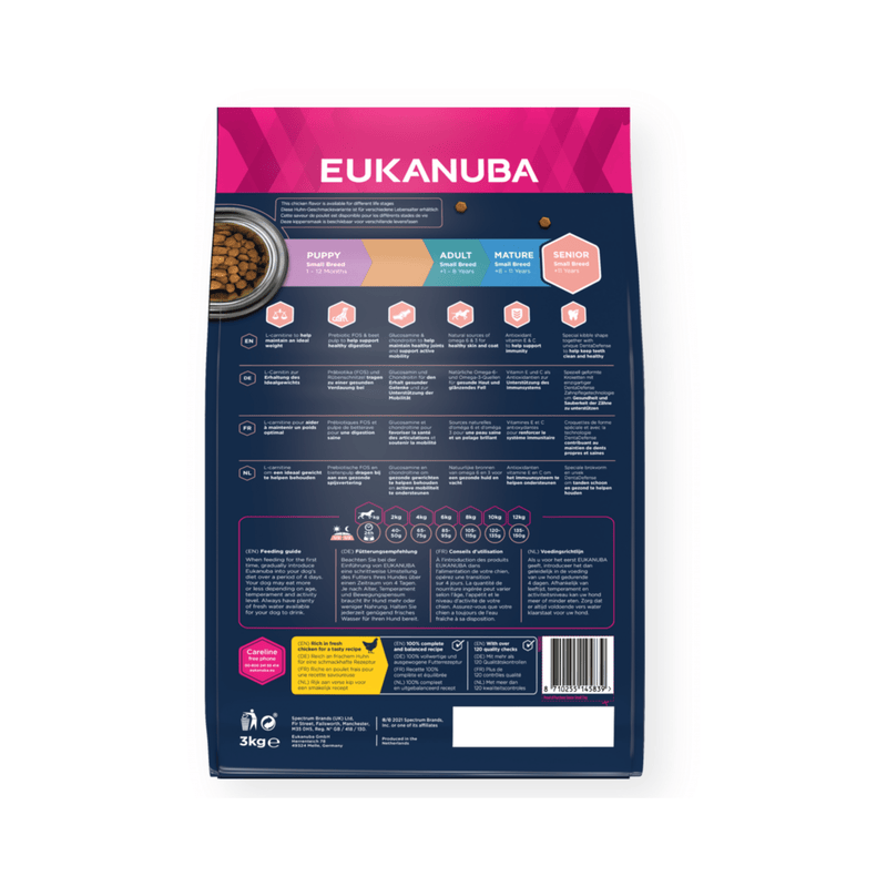 Eukanuba Caring Small Senior Dry Food Chicken back on white background