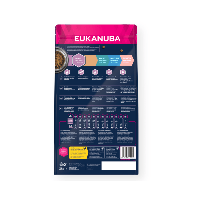Eukanuba Growing Small Puppy Dry Dog Food Fresh Chicken back on white background