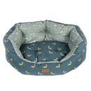 Dog bed with bird pattern on a white background
