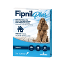 Fipnil Plus packaging for medium dogs with a brown dog illustration on a blue background