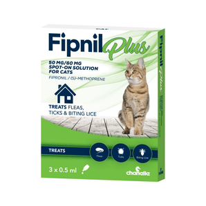 Fipnil Plus packaging for cats with a cat illustration on a white background