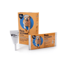 Flea screen combo packaging for dogs with a tube and box on a white background