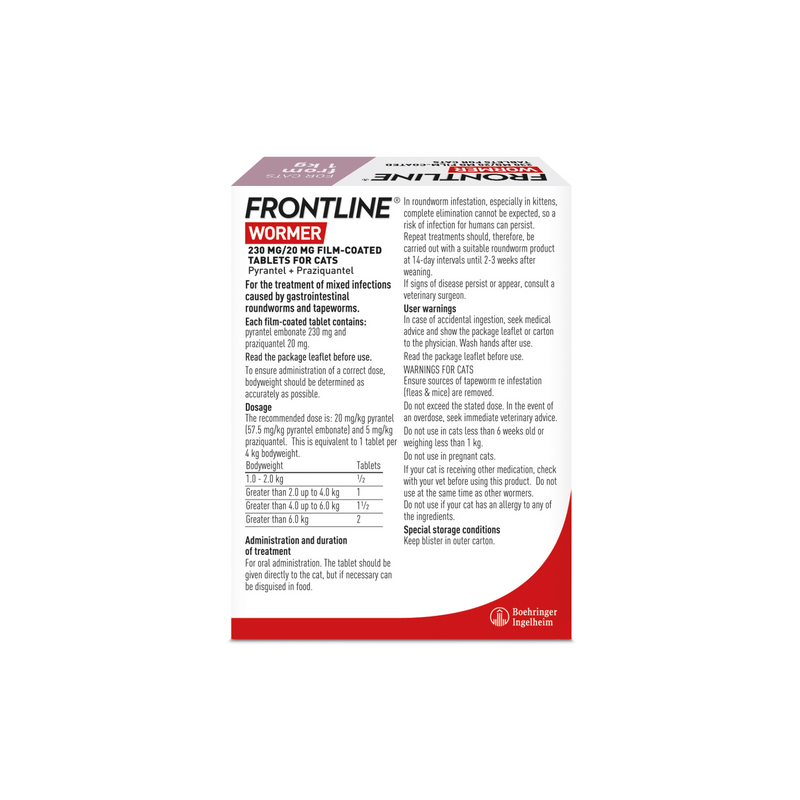 Frontline Cat Wormer Pack Reverse