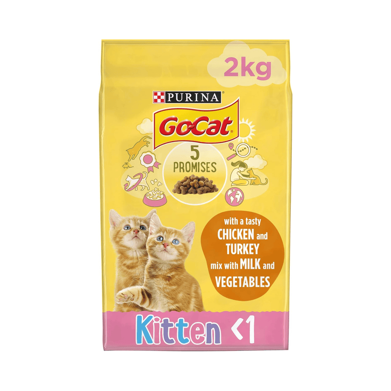 Purina Go-Cat kitten food package on a white background