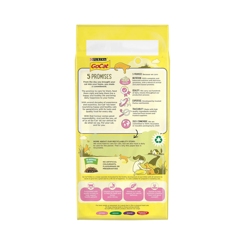 Gocat pet food packaging with yellow background and text