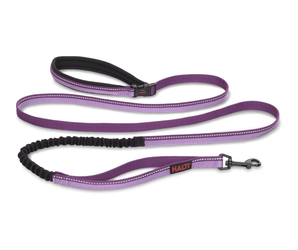 White background with a purple Halti Active Lead with black bungee centre and clip on the end.