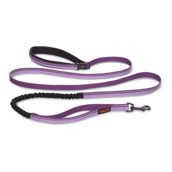 White background with a purple Halti Active Lead with black bungee centre and clip on the end.