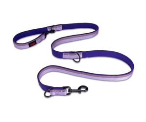 White background with a purple Halti Double Ended Lead with a metal clips and loops. 