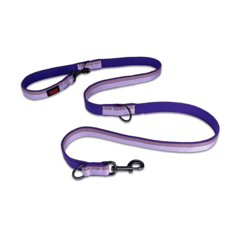 White background with a purple Halti Double Ended Lead with a metal clips and loops. 