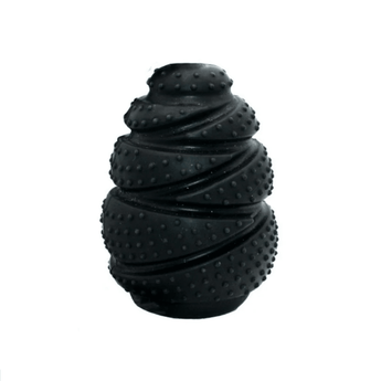 A black Grrrelli Tough Dog Toy textured rubber dog toy, isolated on a white background.