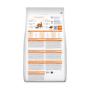 Back view of bag of Hills Prescription Diet Urinary Care dry cat food packaged in a white bag on white background.