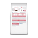 Back view of bag of Hills Prescription Diet Gastrointestinal Biome Digestive Care dry cat food packaged in a white bag on white background.