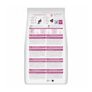 Back view of bag of Hills Prescription Diet Gastrointestinal Biome Stress dry cat food packaged in a white bag on white background.