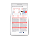 Back view of bag of Hills Prescription Diet On-Care dry cat food packaged in a white bag on white background.