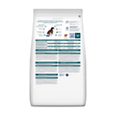 Back view of bag of Hills Prescription Diet Multi-Benefit dry cat food packaged in a white bag on white background.