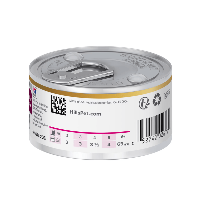 Back view of Hills Prescription Gastrointestinal Biome Adult cat stew food tin on a white background. 