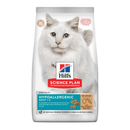 Hills Science Plan dry cat food packaged in a white bag with a white adult cat pictured on the bag. Text on bag say 'Hill's Science Plan, veterinarian recommended' and 'Hypoallergenic, Adult 1-6' with a egg and grub pictured with text 'with Egg & Insect Protein' beneath on white background. 