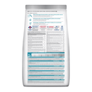 Back view of bag of Hills Science Plan dry cat food packaged in a white bag on white background.