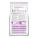 Back view of bag of Hills Science Plan cat dry food packaged in a white bag on white background.