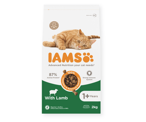 IAMS Dry Adult Cat Food Lamb on white background