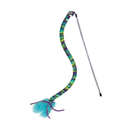 White background with a KONG Cat Curlz Teaser pictured. The teaser is blue, green and purple with blue feathers and purple twisted ribbons on the end. 