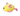 Fluffy yellow mouse cat toy with a black nose with pink ears, tail and feet on a white background. 