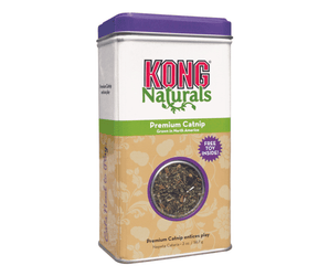 White background with a tin of KONG Naturals Premium Catnip. 
