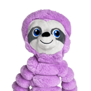 Close up of a Pale purple soft fabric and rope Sloth KONG Dog Toy with a blue eyes, pictured on a white background. 