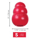 Small red Kong with measurements to the left 3" and underneath 1.75" pictured on a white background. 