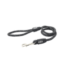 White background with a 13mm black BUSTER Reflective Rope 120 cm Lead with grey reflective thread strips. 