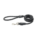 White background with a 13mm black BUSTER Reflective Rope 180 cm Lead with grey reflective thread strips. 
