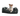 Tri-coloured Jack Russell lying in a Bolster-type black dog bed pictured on a white background. 
