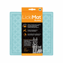 White background with a Mint LickiMat Buddy slow feeder mat with a criss-cross surface. The Playdate mat is in black and orange packaging cardboard packaging. 