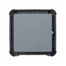 White background with a base view of a grey LickiMat Keeper for slow feeding mats.