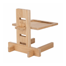 White background with a back view of a  wooden LickiMat Classic Riser for LickiMats slow feeding mats, showing the adjustable height from the back. 