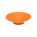 White background with a orange LickiMat Splash slow feeder with a criss-cross internal surface.