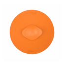 White background with a base view of a orange LickiMat Splash slow feeder, showing the sucker on the base.