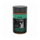 White background with a tub of LickMat Sprinkles in Chicken and Broccoli flavour, pictured on the is a corgi dog with text below 'Hand-baked crushed biscuits ready to sprinkle!' 