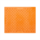 White background with a orange LickiMat XL Buddy slow feeder mat with a criss-cross surface. 