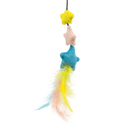 Close up of pastel coloured stars with feathers attached to a fishing rod style cat teaser.