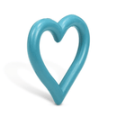 Side view of blue heart shaped rubber dog toy on a white background. 